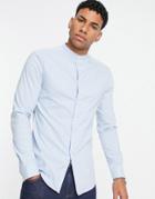Asos Design Skinny Stripe Shirt With Grandad Collar In Blue-blues
