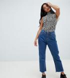 Missguided Petite Wrath Mid Rise Cropped Flare Jeans In Mid Blue Wash - Blue
