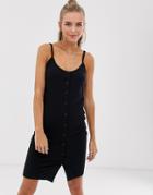 Noisy May Button Through Rib Cami Mini Dress - Black