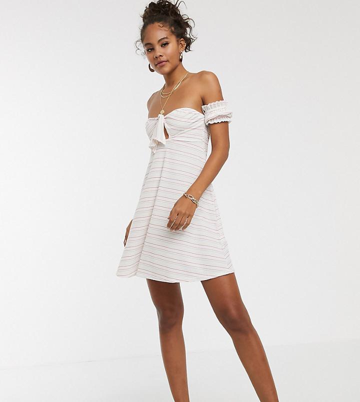 Asos Design Tall Mini Ribbed Bardot Sundress In Rainbow Stripe - Multi