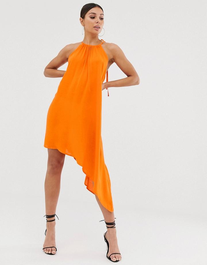 Club L London Assymetric Tie Neck Dress-orange
