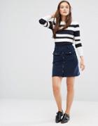 Brave Soul Buttoned Cord Skirt - Navy