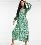 Topshop Tall Recycled Viscose Blend Batwing Animal Print Shirt Dress-green