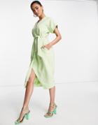 Closet London Kimono Wrap Dress In Pistachio-green