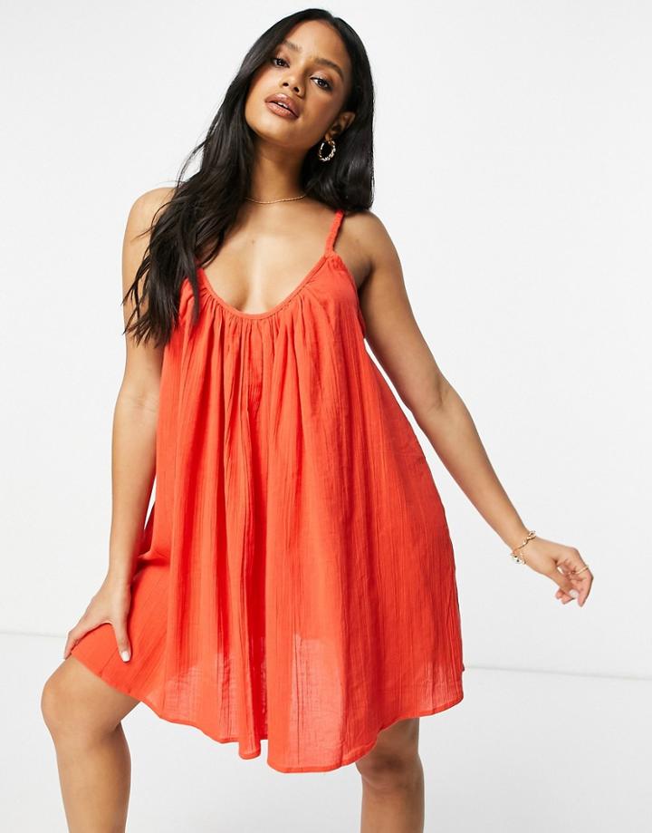 Asos Design Braid Strap Easy Beach Sundress In Cherry Red