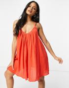 Asos Design Braid Strap Easy Beach Sundress In Cherry Red
