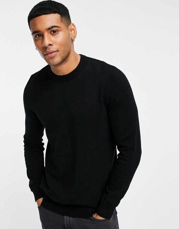 Topman Long Sleeve Knit Crewneck Sweater In Black
