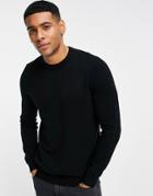 Topman Long Sleeve Knit Crewneck Sweater In Black