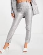Asos Design Moire Suit Pants In Metallic-silver