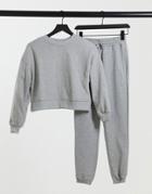 Pull & Bear Tracksuit Sweatshirt And Sweatpants Set In Gray-grey