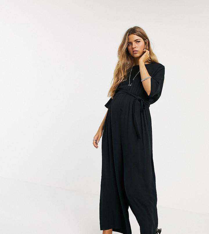 Asos Design Maternity Lounge Tie Waist Jumpsuit In Black