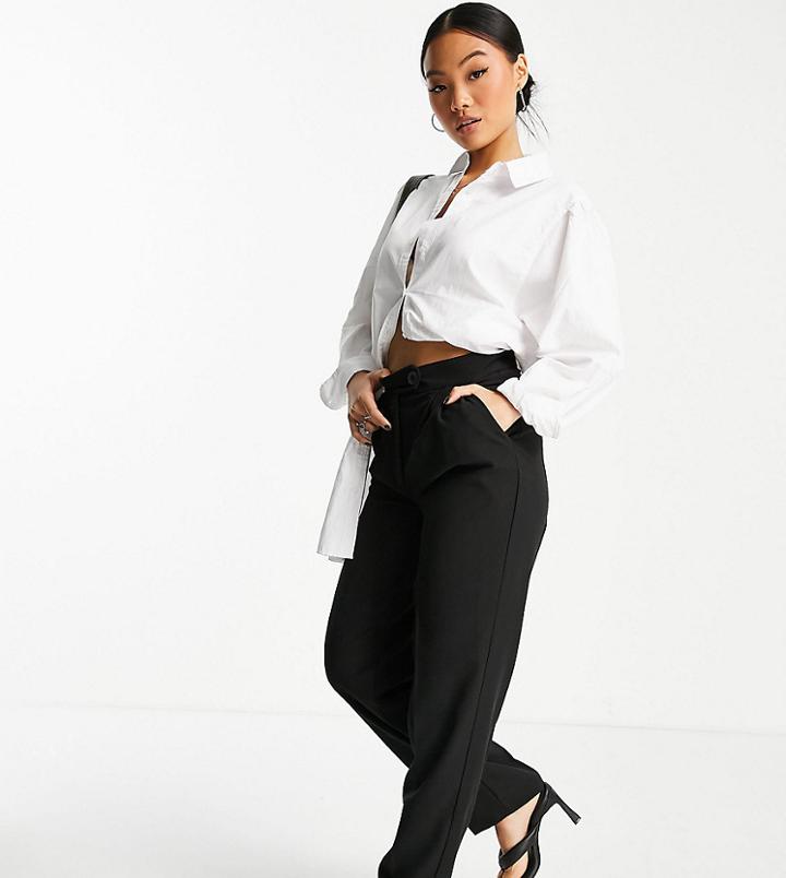 Flounce London Petite Straight Leg Pants With Pleated Front In Black