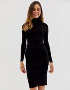 Brave Soul Juliet High Neck Sweater Dress-black