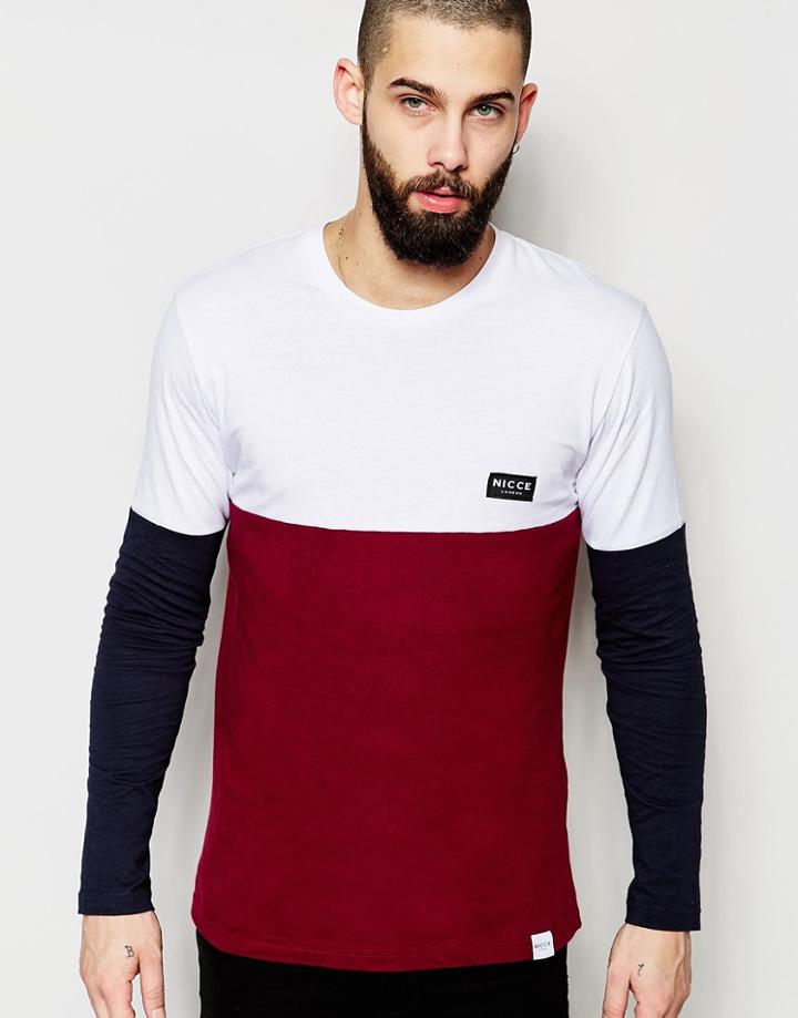 Nicce London Long Sleeve T-shirt With Color Block - Red