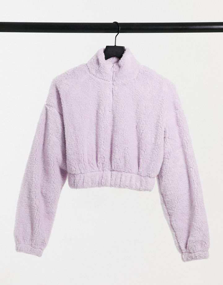 Bershka Fluffy Half Zip Sweat Lilac-purple