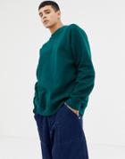 Asos White Oversized Sweatshirt In Heavyweight Dark Green Jersey