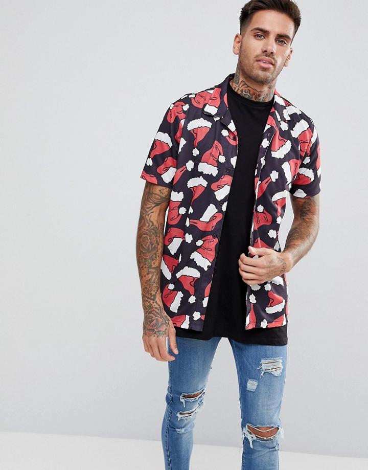 Ldn Dnm Holidays Santa Hats Short Sleeve Shirt - Black