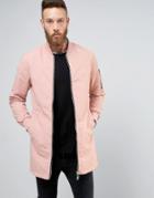 Brave Soul Long Line Zip Through Jacket - Pink