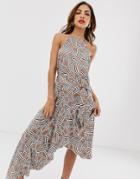 Forever U Collection Halter Neck Wrap Tie Ruffle Dress In Multi Print