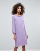 Traffic People Long Sleeve Shift Dress With Frill Detail - Purple