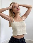 Weekday Kayden Shirred Crop Top In Beige-neutral