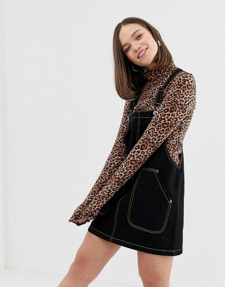 Monki Denim Overall Dress In Black - Black
