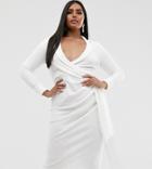 Asos Design Curve Fringe Shirt Midi Dress-white