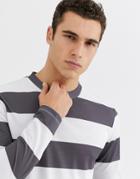 Asos Design Long Sleeve T-shirt In Wide Stripe-purple