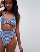 Asos Design Mix And Match Stripe Crinkle Triangle Bikini Top - Multi