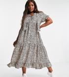 Urban Threads Plus Animal Print Smock Dress With Bow-neutral