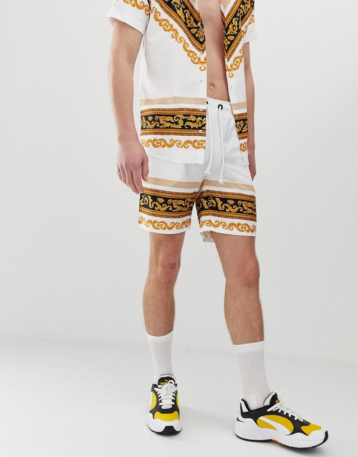 Criminal Damage Two-piece Shorts In White With Baroque Print - White