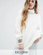 Rokoko Oversized Sweater With High Neck In Fluffy Knit - Cream