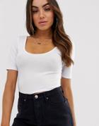 Asos Design Scoop Front And Back Crop Top In White