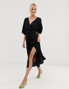 & Other Stories V-neck Midi Wrap Dress With Front Slit In Black