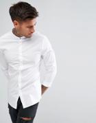 Asos Skinny Shirt With Grandad Collar And Popper In White - White