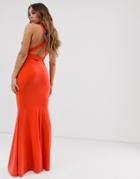 Club L London Strappy Cross Back Maxi Dress In Orange - Orange