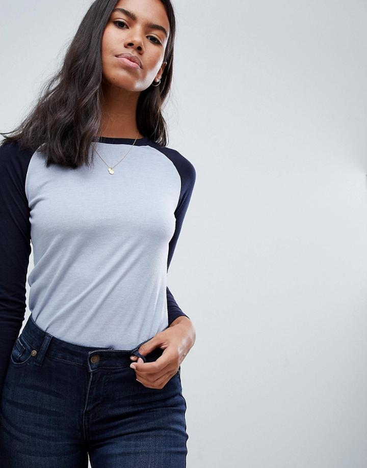 Brave Soul Helen Long Sleeve Raglan Top - Blue