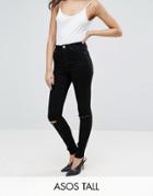 Asos Tall Ridley Skinny Jeans In Clean Black With Rips - Black