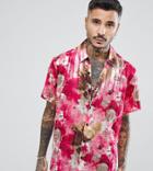Reclaimed Vintage Inspired Shirt With Short Sleeves In White Floral Print With Gold Fleck Reg Fit - White