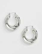 Asos Design Hoop Earrings In Sleek Twist Design In Silver Tone - Silver