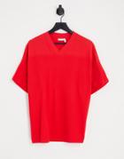 Asos Design Oversized Cut And Sew T-shirt With V Neck In Red