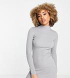 Missguided Recycled High Neck Ribbed Mini Dress In Gray