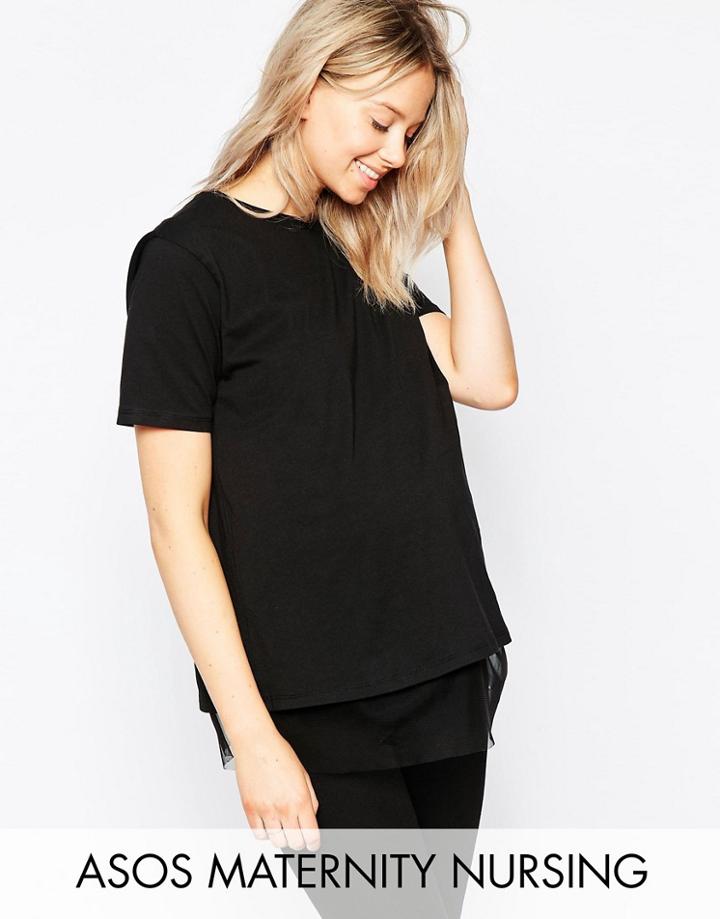 Asos Maternity Nursing T- Shirt With Sheer Panel - Black