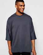 Asos Oversized 3/4 Sleeve T-shirt With Batwing Washed Black - Washed Black