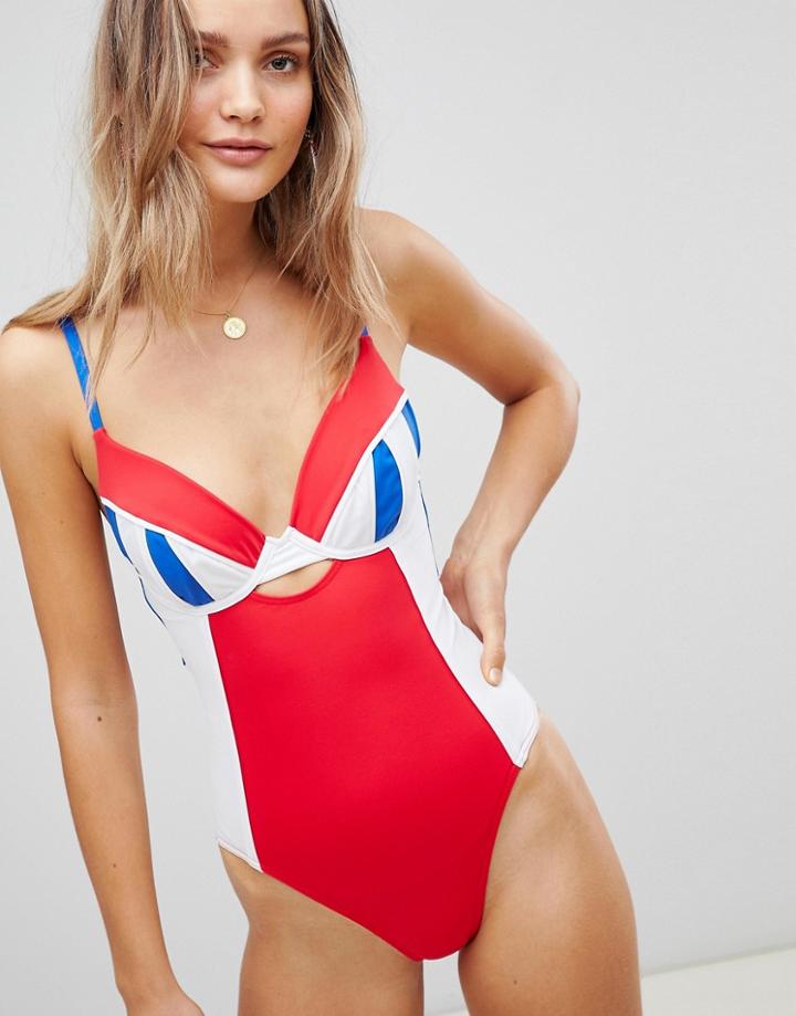 Asos Design Color Block Cupped Underwired Swimsuit - Multi