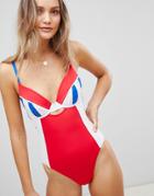 Asos Design Color Block Cupped Underwired Swimsuit - Multi