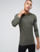 Asos Knitted Muscle Fit Polo In Khaki - Green