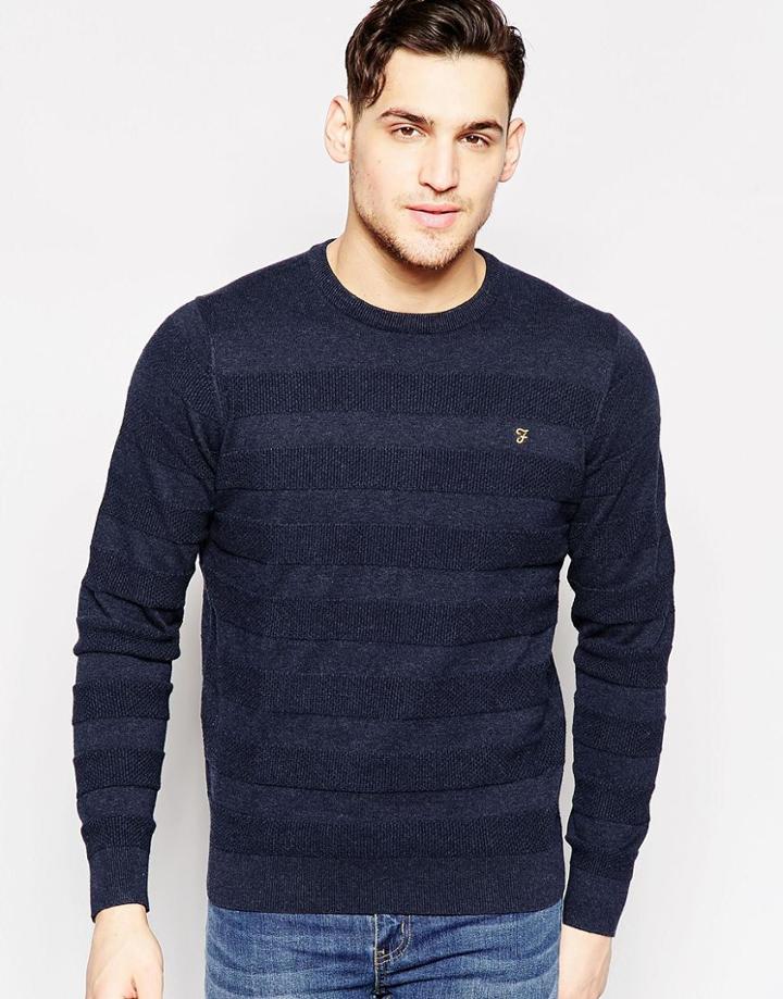 Farah Sweater With Textured Stripe Regular Fit - Navy