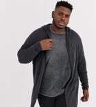 Asos Design Plus Hooded Open Front Cardigan With Curved Hem In Charcoal-gray