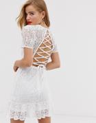 In The Style X Dani Dyer Lattice Back Detail Lace Skater Dress In White
